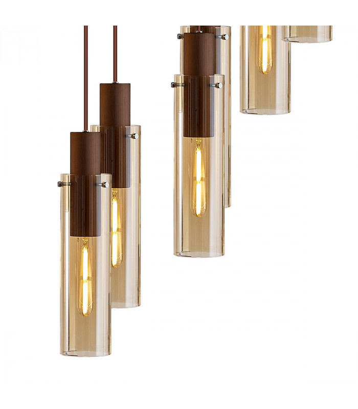 Miami Slim Round Ceiling Pendant 15 Light Adjustable E27 Mocha Amber Glass Item Weight: 25.3kg-9