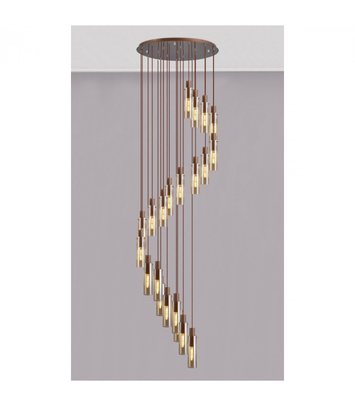 Miami Slim Round Ceiling Pendant 21 Light Adjustable E27 Mocha Amber Glass Item Weight: 38.2kg-3