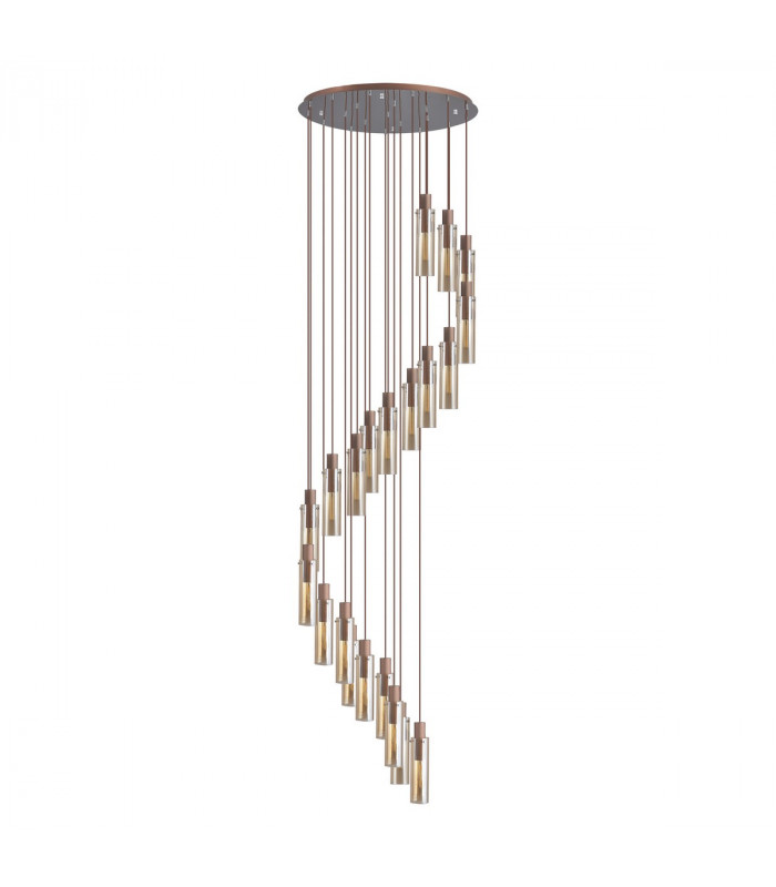 Miami Slim Round Ceiling Pendant 21 Light Adjustable E27 Mocha Amber Glass Item Weight: 38.2kg-4
