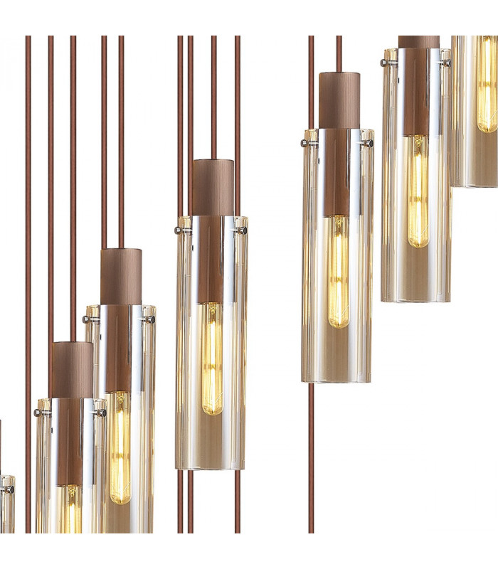 Miami Slim Round Ceiling Pendant 21 Light Adjustable E27 Mocha Amber Glass Item Weight: 38.2kg-6