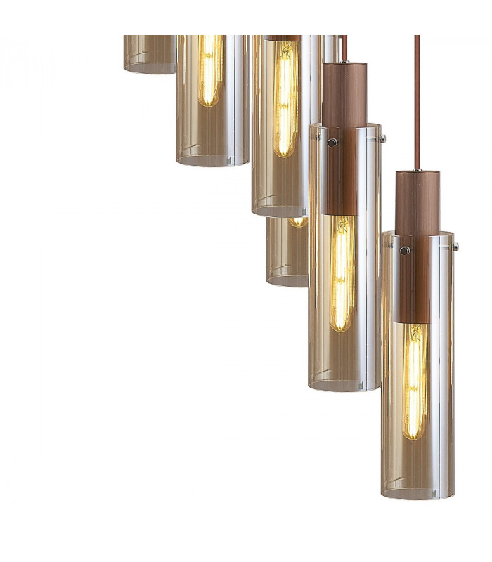 Miami Slim Round Ceiling Pendant 21 Light Adjustable E27 Mocha Amber Glass Item Weight: 38.2kg-7