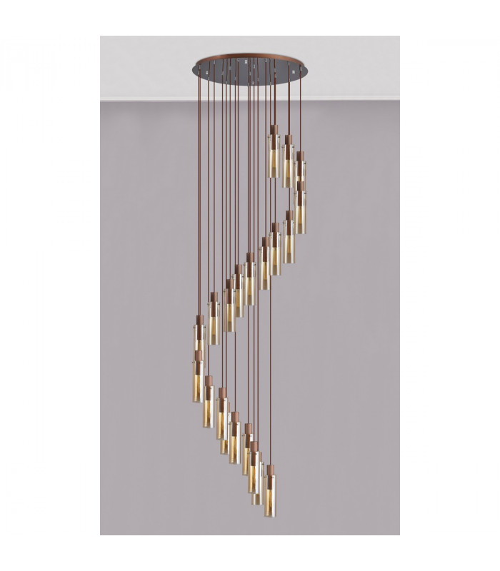 Miami Slim Round Ceiling Pendant 21 Light Adjustable E27 Mocha Amber Glass Item Weight: 38.2kg-8