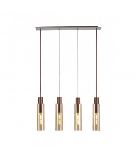 Miami Slim Linear Ceiling Pendant 4 Light Adjustable E27 Mocha Amber Glass-1