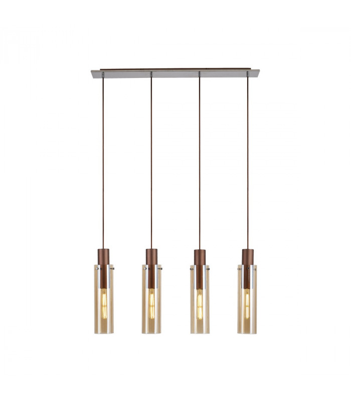 Miami Slim Linear Ceiling Pendant 4 Light Adjustable E27 Mocha Amber Glass-1