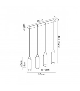 Miami Slim Linear Ceiling Pendant 4 Light Adjustable E27 Mocha Amber Glass-2