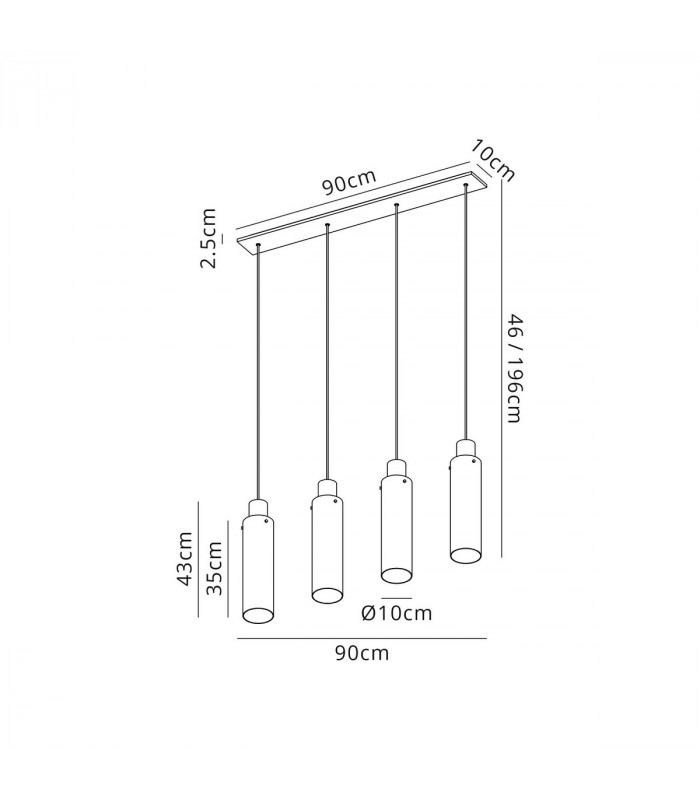 Miami Slim Linear Ceiling Pendant 4 Light Adjustable E27 Mocha Amber Glass-2