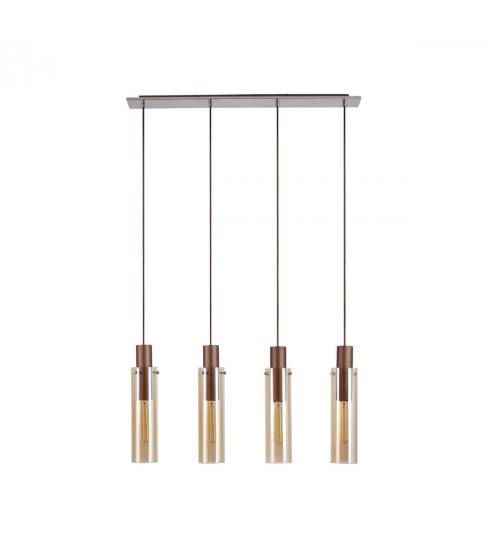 Miami Slim Linear Ceiling Pendant 4 Light Adjustable E27 Mocha Amber Glass-4