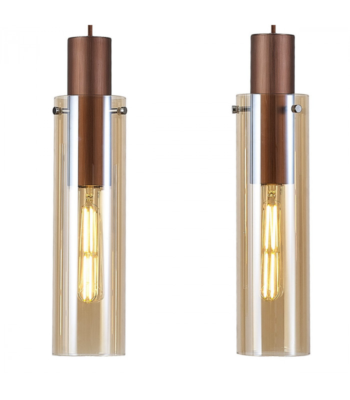 Miami Slim Linear Ceiling Pendant 4 Light Adjustable E27 Mocha Amber Glass-6