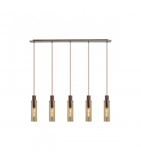 Miami Slim Linear Ceiling Pendant 5 Light Adjustable E27 Mocha Amber Glass-1