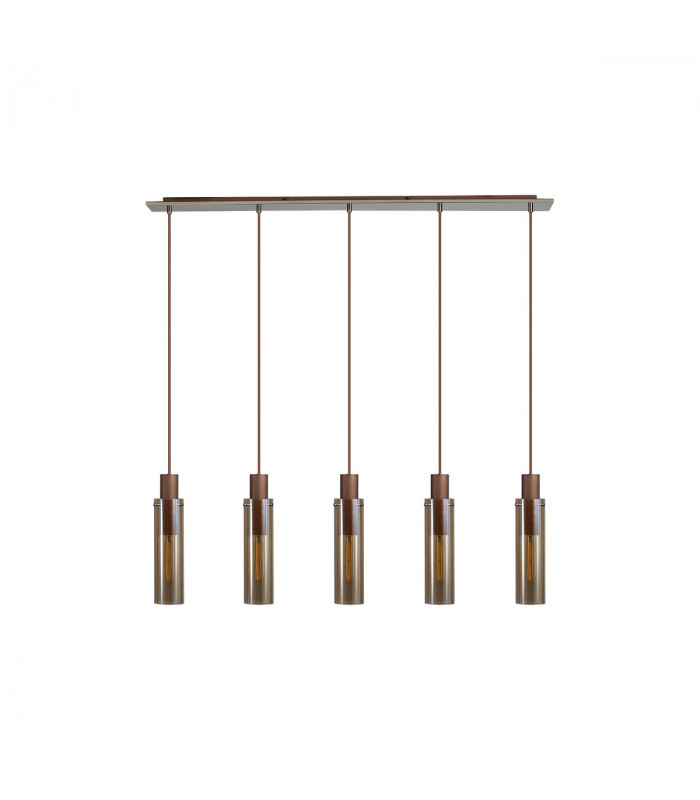 Miami Slim Linear Ceiling Pendant 5 Light Adjustable E27 Mocha Amber Glass-4
