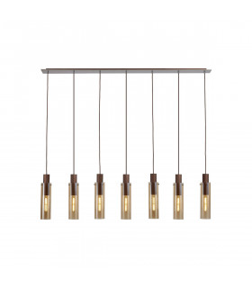 Miami Slim Linear Ceiling Pendant 7 Light Adjustable E27 Mocha Amber Glass-1