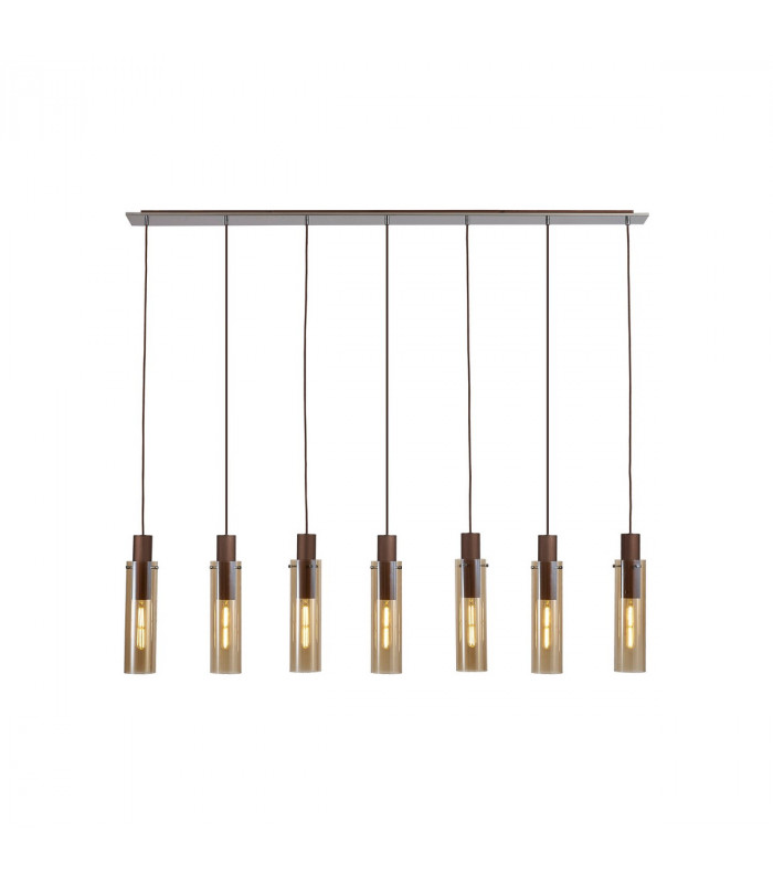 Miami Slim Linear Ceiling Pendant 7 Light Adjustable E27 Mocha Amber Glass-1