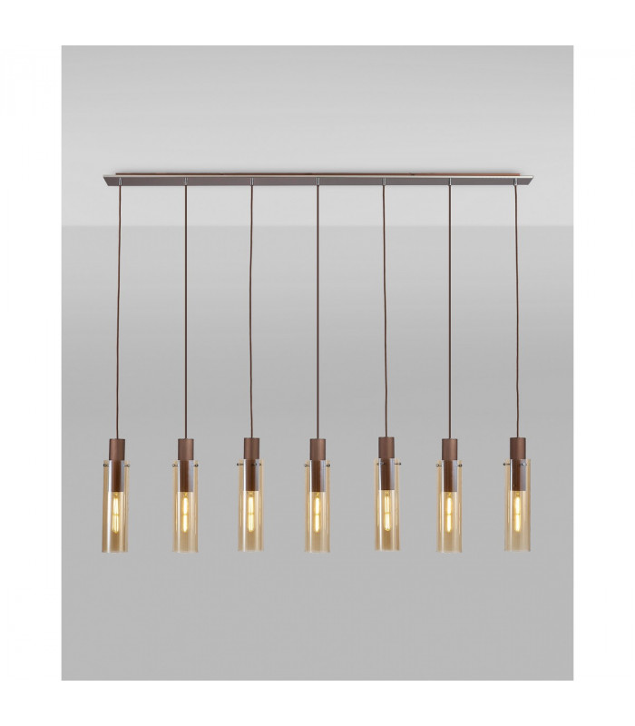 Miami Slim Linear Ceiling Pendant 7 Light Adjustable E27 Mocha Amber Glass-3
