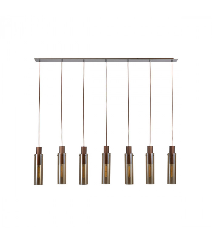 Miami Slim Linear Ceiling Pendant 7 Light Adjustable E27 Mocha Amber Glass-4