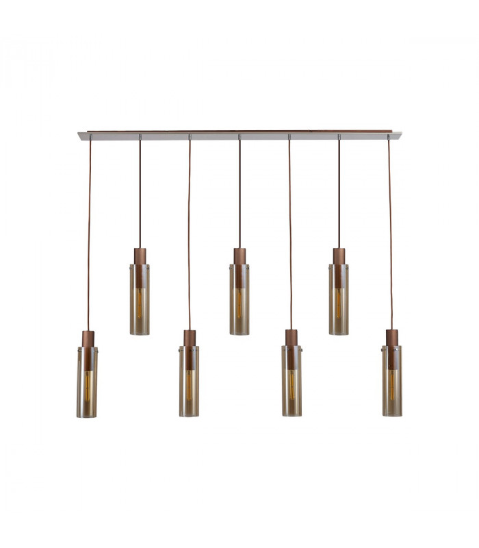Miami Slim Linear Ceiling Pendant 7 Light Adjustable E27 Mocha Amber Glass-6