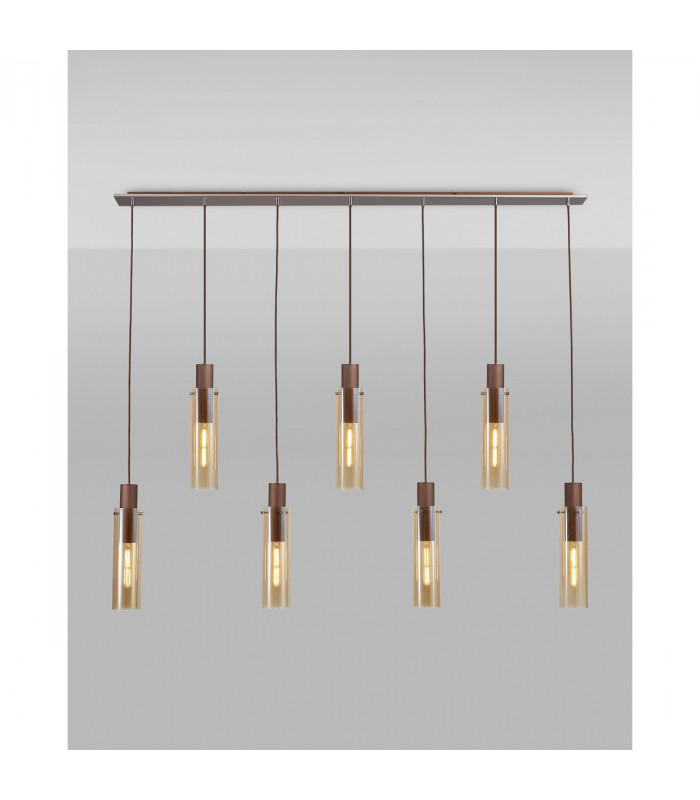 Miami Slim Linear Ceiling Pendant 7 Light Adjustable E27 Mocha Amber Glass-8