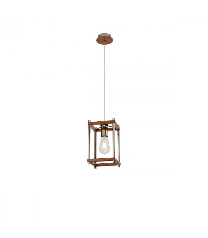 Catskill Ceiling Pendant E27 Walnut Polished Nickel-1
