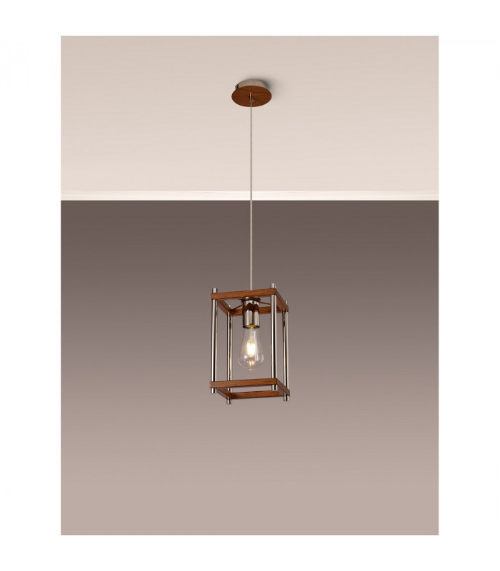 Catskill Ceiling Pendant E27 Walnut Polished Nickel-3