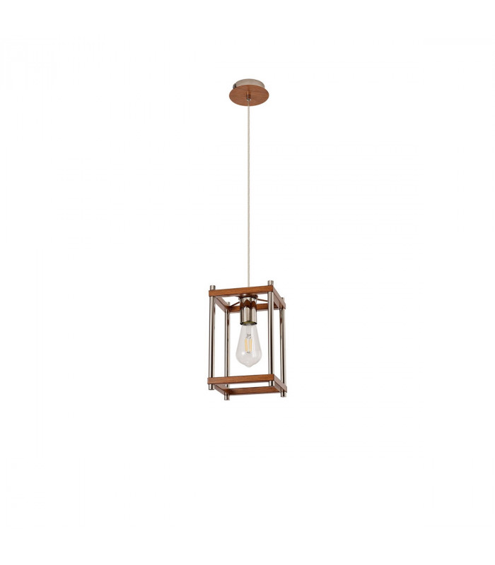 Catskill Ceiling Pendant E27 Walnut Polished Nickel-4