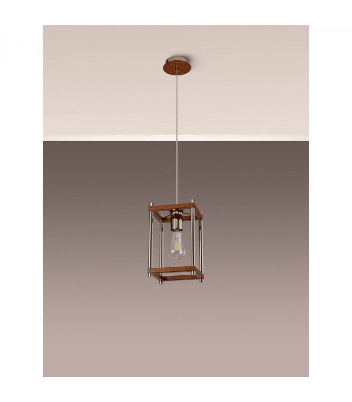 Catskill Ceiling Pendant E27 Walnut Polished Nickel-8