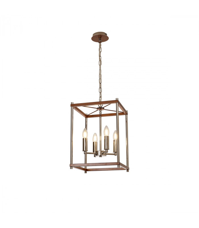 Catskill Ceiling Pendant 4 Light E14 Walnut Polished Nickel-1