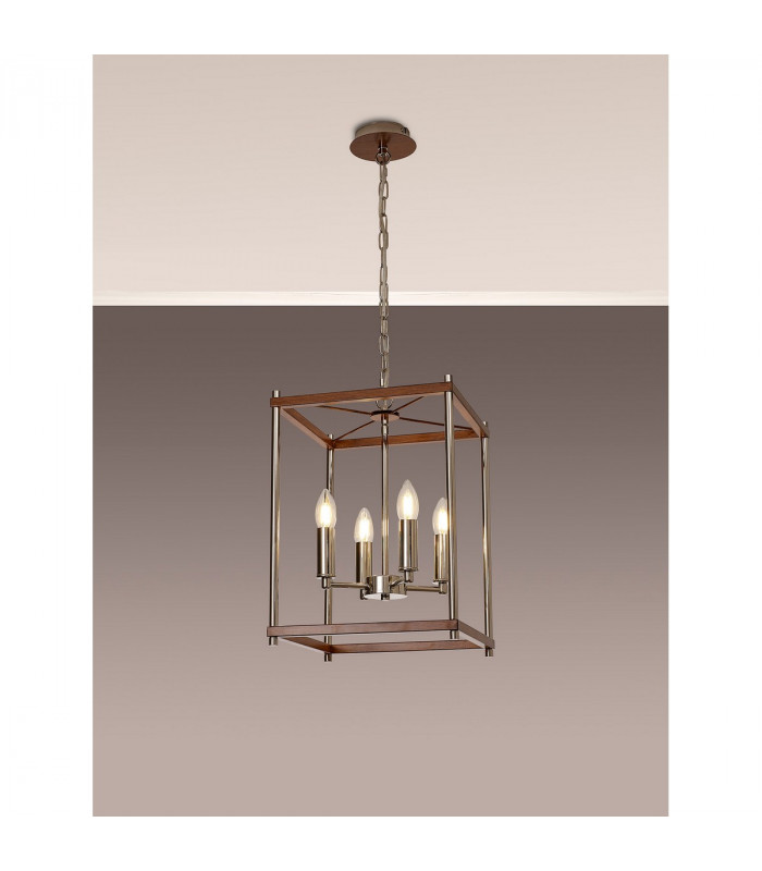 Catskill Ceiling Pendant 4 Light E14 Walnut Polished Nickel-3