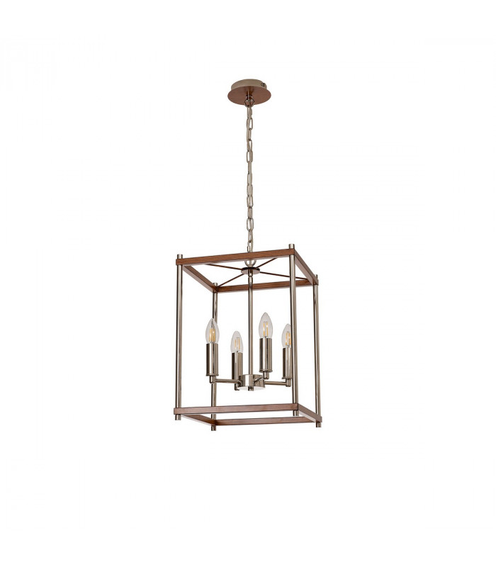 Catskill Ceiling Pendant 4 Light E14 Walnut Polished Nickel-4