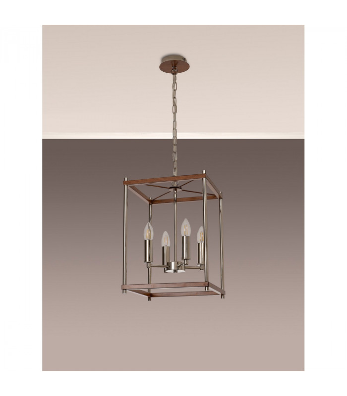 Catskill Ceiling Pendant 4 Light E14 Walnut Polished Nickel-8