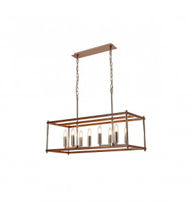 Catskill Linear Ceiling Pendant 8 Light E14 Walnut Polished Nickel-1