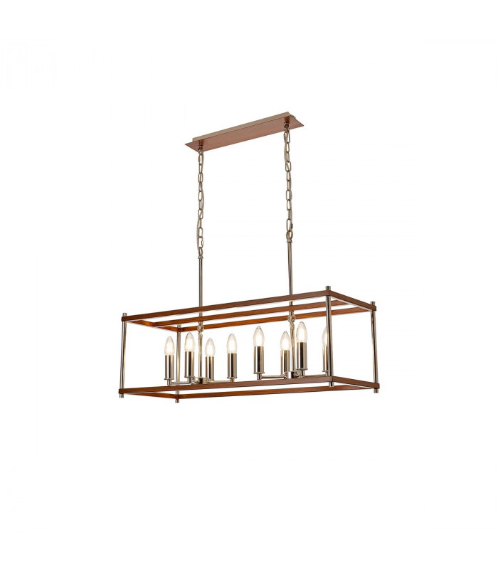 Catskill Linear Ceiling Pendant 8 Light E14 Walnut Polished Nickel-1