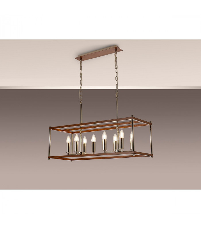 Catskill Linear Ceiling Pendant 8 Light E14 Walnut Polished Nickel-3