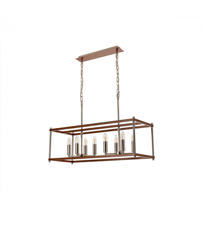 Catskill Linear Ceiling Pendant 8 Light E14 Walnut Polished Nickel-4