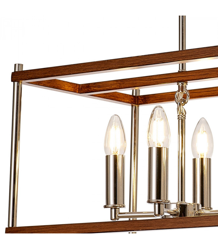 Catskill Linear Ceiling Pendant 8 Light E14 Walnut Polished Nickel-6