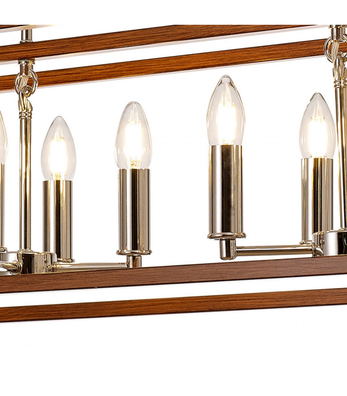 Catskill Linear Ceiling Pendant 8 Light E14 Walnut Polished Nickel-7