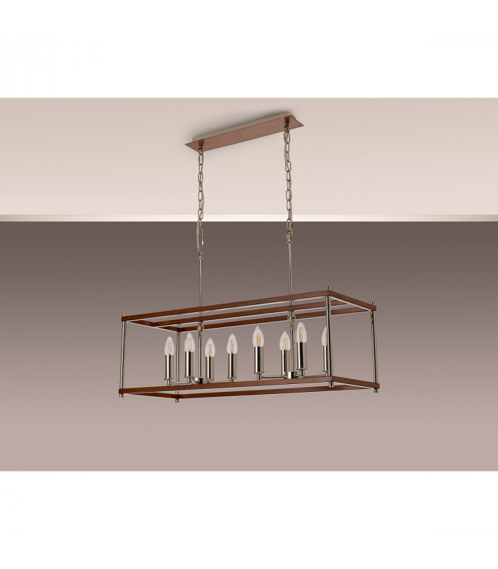 Catskill Linear Ceiling Pendant 8 Light E14 Walnut Polished Nickel-9