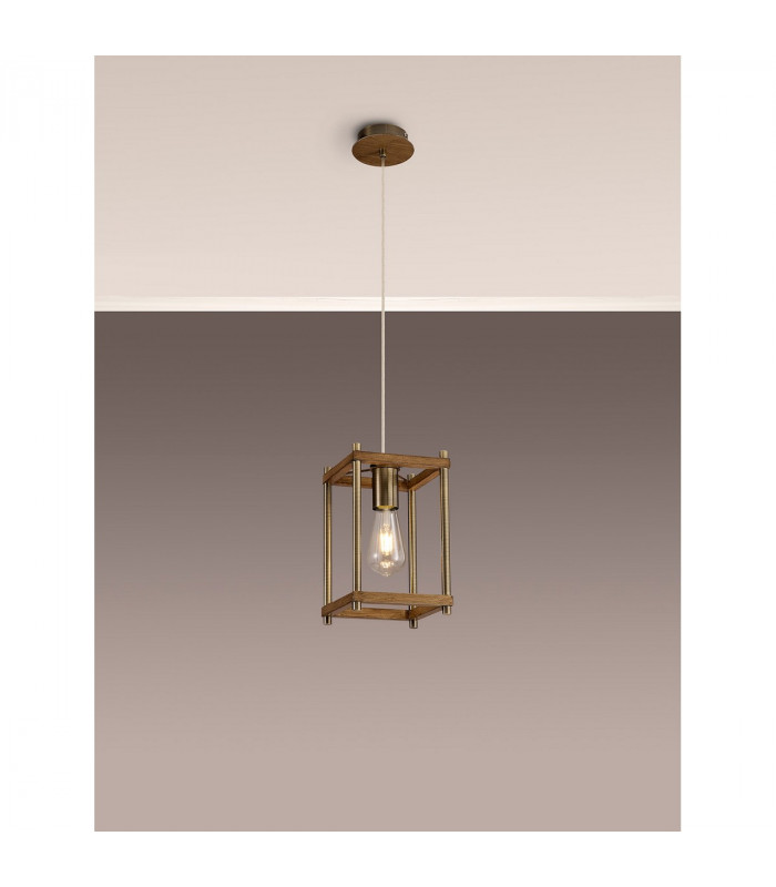 Catskill Ceiling Pendant E27 Medium Oak Antique Brass-3
