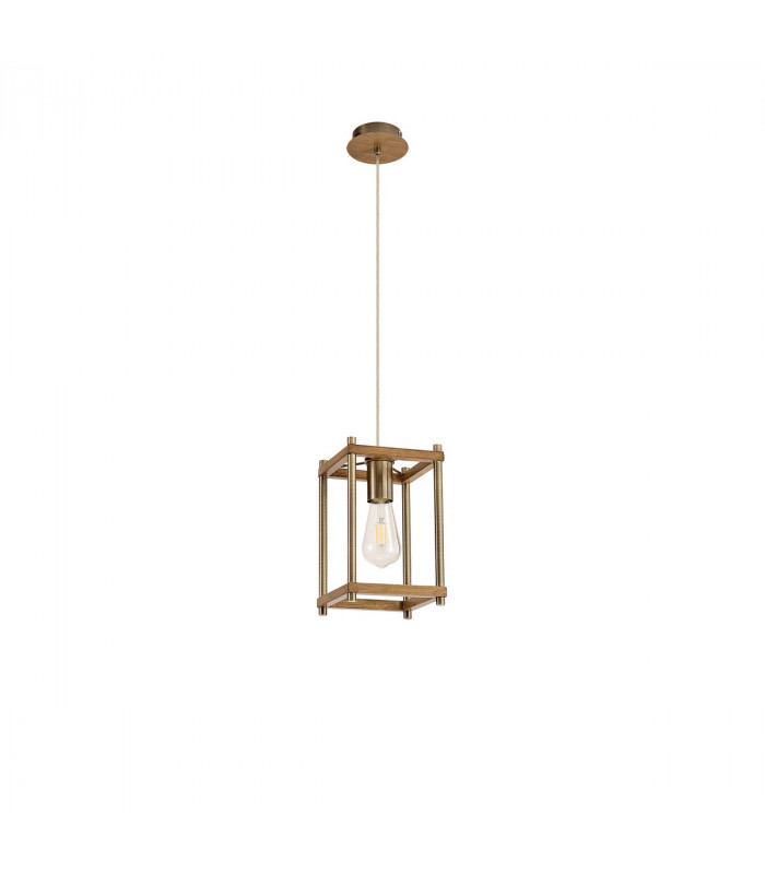 Catskill Ceiling Pendant E27 Medium Oak Antique Brass-4