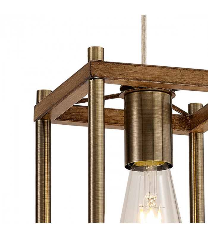 Catskill Ceiling Pendant E27 Medium Oak Antique Brass-6