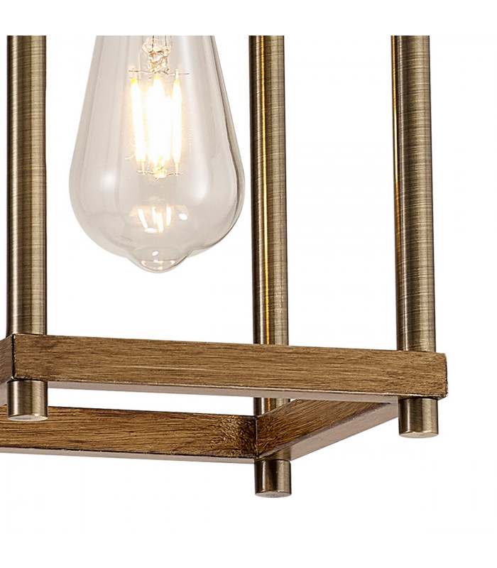 Catskill Ceiling Pendant E27 Medium Oak Antique Brass-7