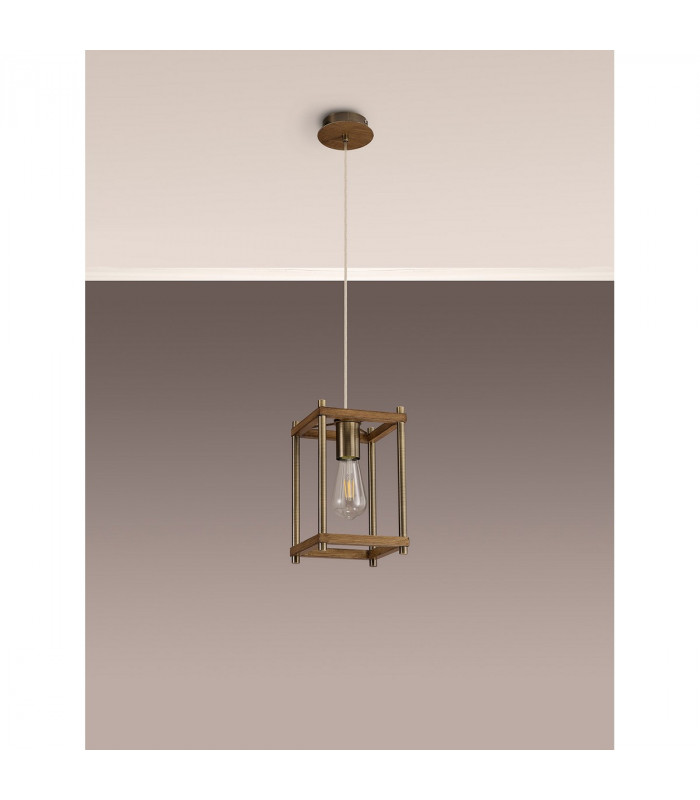 Catskill Ceiling Pendant E27 Medium Oak Antique Brass-8