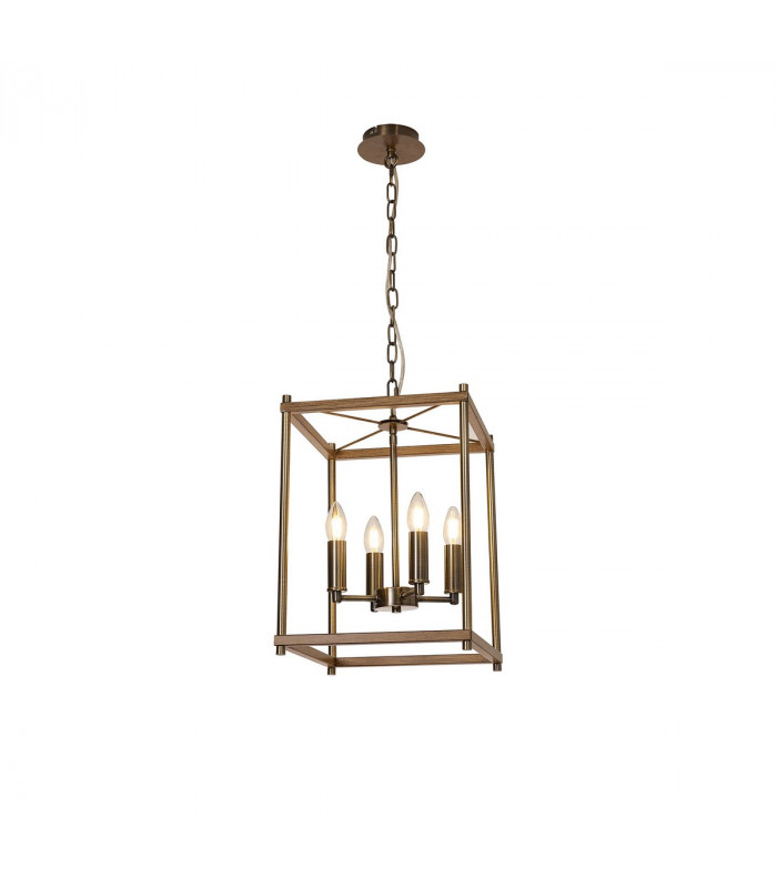 Catskill Ceiling Pendant 4 Light E14 Medium Oak Antique Brass-1