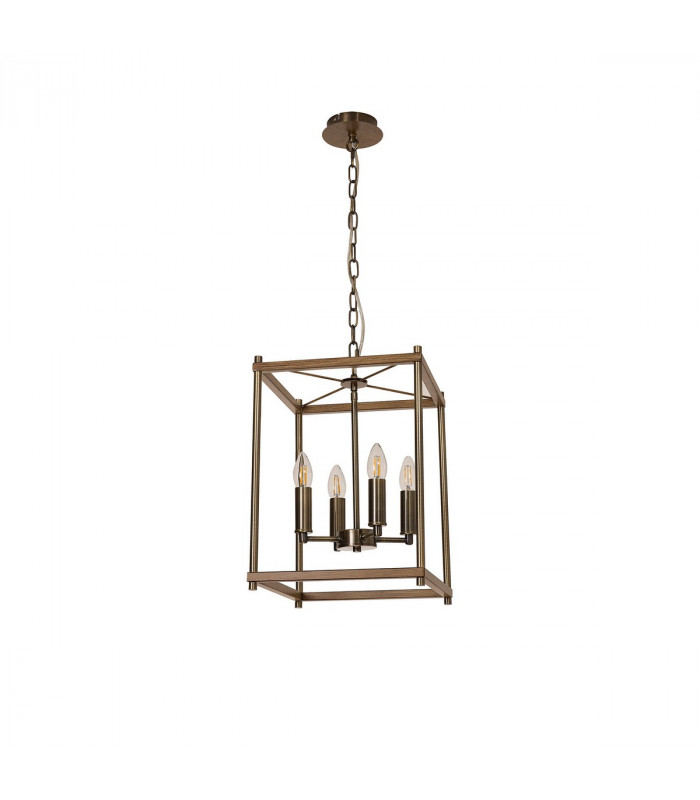 Catskill Ceiling Pendant 4 Light E14 Medium Oak Antique Brass-4