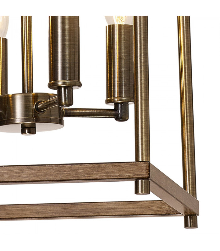 Catskill Ceiling Pendant 4 Light E14 Medium Oak Antique Brass-7