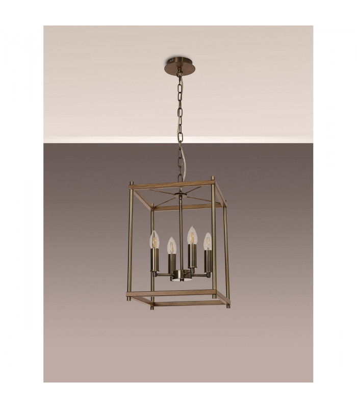 Catskill Ceiling Pendant 4 Light E14 Medium Oak Antique Brass-8
