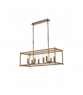 Catskill Linear Ceiling Pendant 8 Light E14 Medium Oak Antique Brass-1