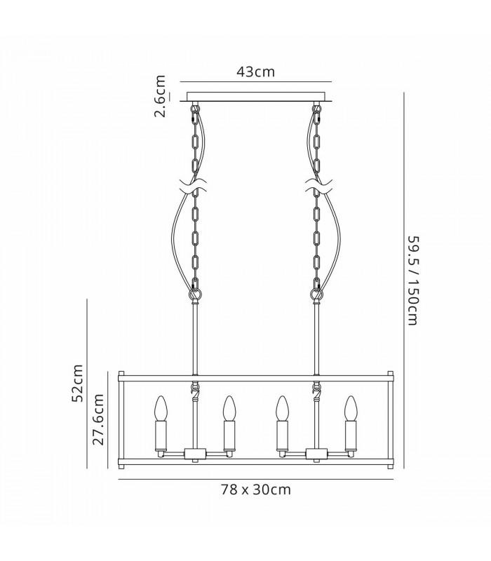 Catskill Linear Ceiling Pendant 8 Light E14 Medium Oak Antique Brass-2