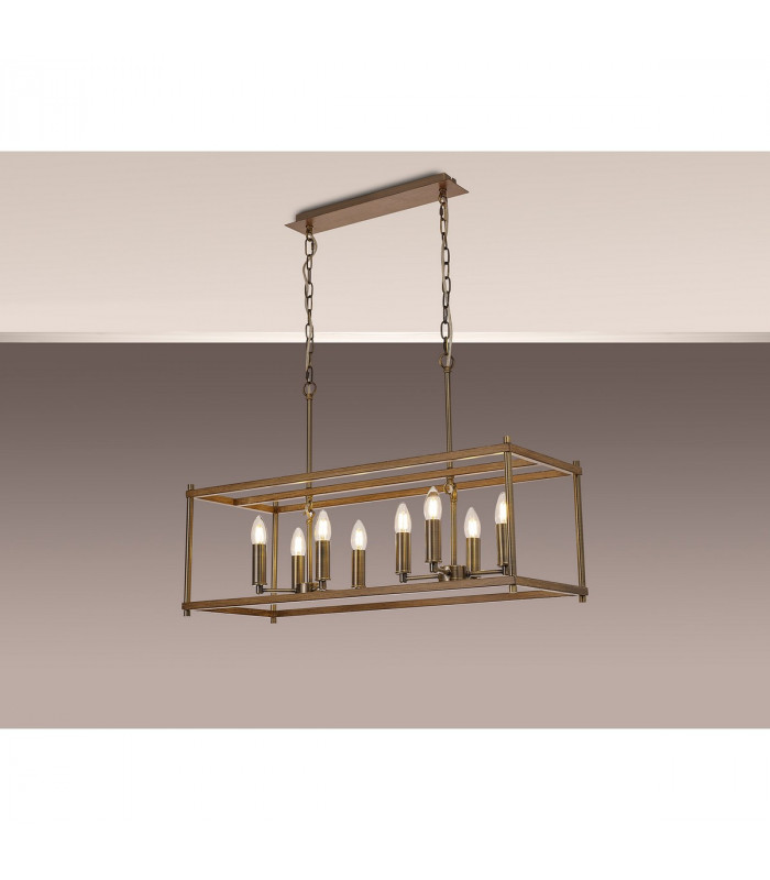Catskill Linear Ceiling Pendant 8 Light E14 Medium Oak Antique Brass-3