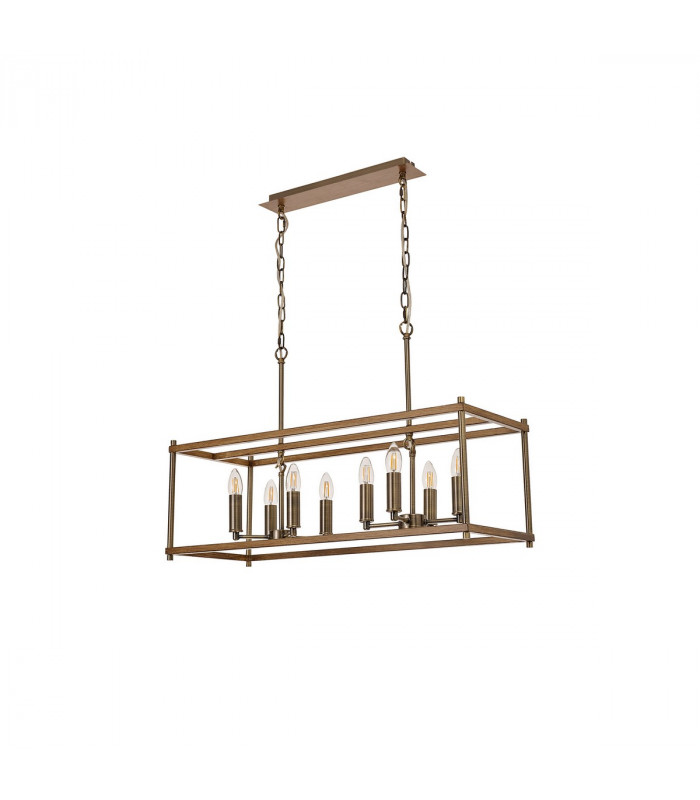Catskill Linear Ceiling Pendant 8 Light E14 Medium Oak Antique Brass-4