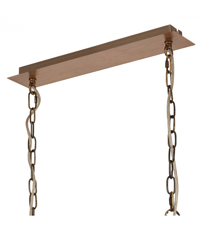 Catskill Linear Ceiling Pendant 8 Light E14 Medium Oak Antique Brass-5