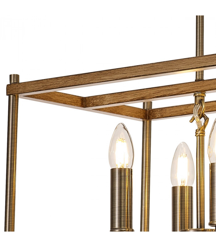 Catskill Linear Ceiling Pendant 8 Light E14 Medium Oak Antique Brass-6